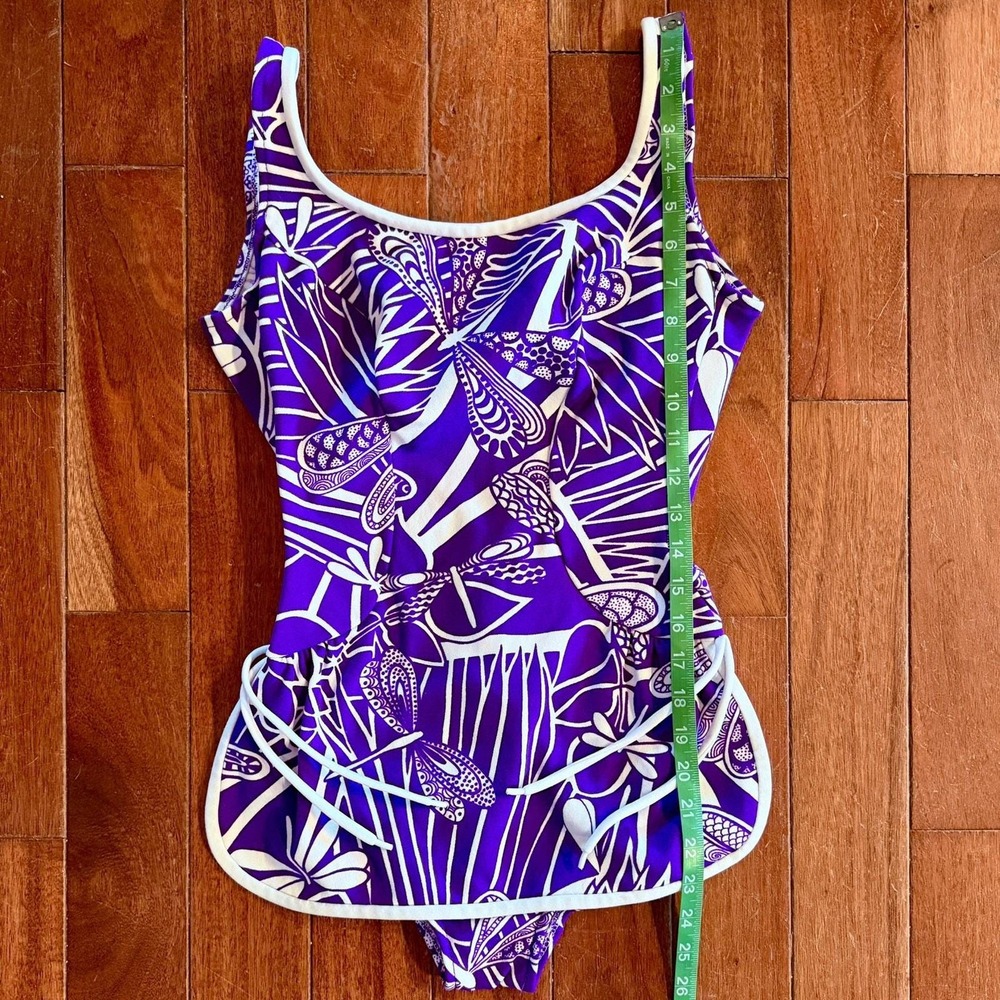 Vintage 1960s Robby Len Swimsuit Dress PURPLE Dragonfly Sz L 11/12‎ Union Tag - Picture 6 of 9